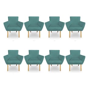 Kit 8 Poltronas Decorativa Leticia Suede Azul Turquesa Pés Palito Castanho - Pallazio