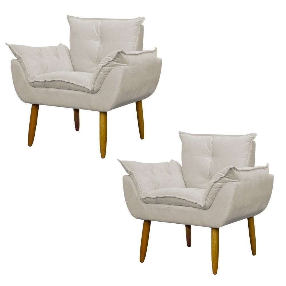 Kit Poltrona Recepção Pés Madeira Opala Bege