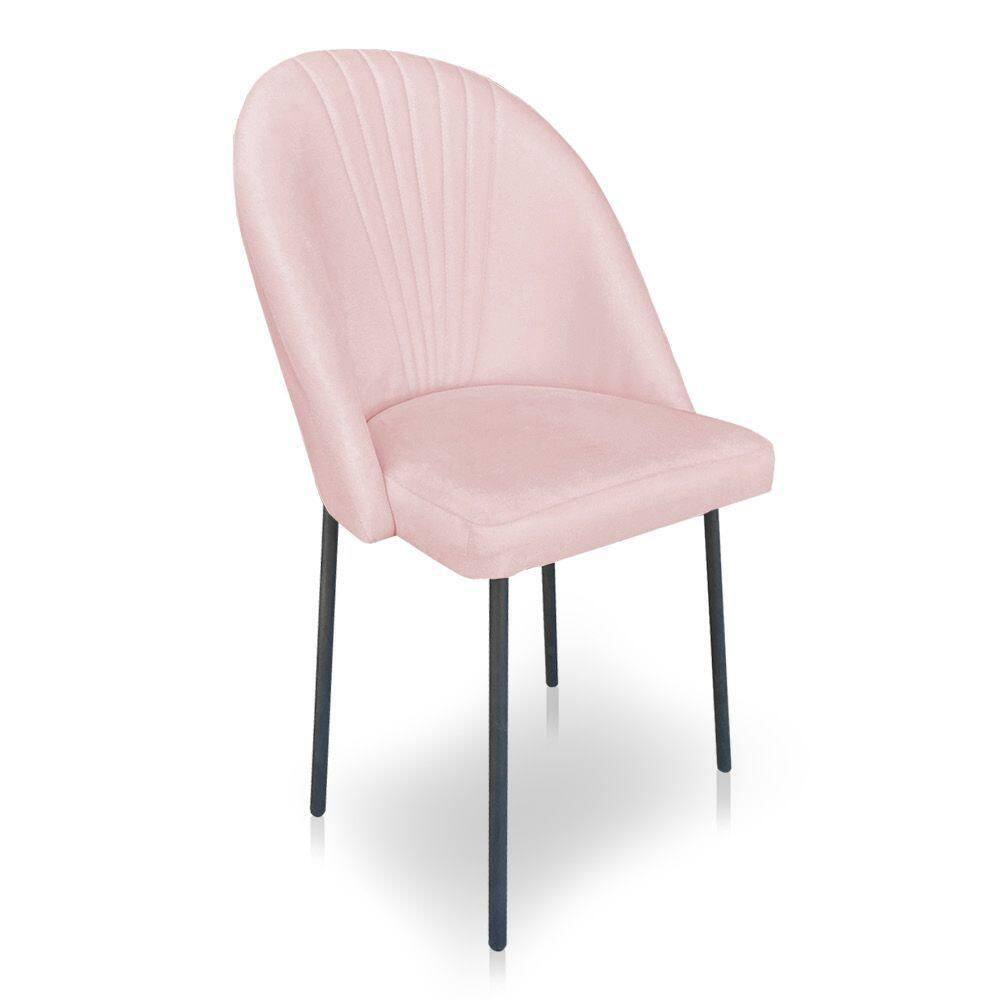 Cadeira Poltrona De Jantar Ariel Suede Rosa Bebê Pés De Ferro Preto - Pallazio
