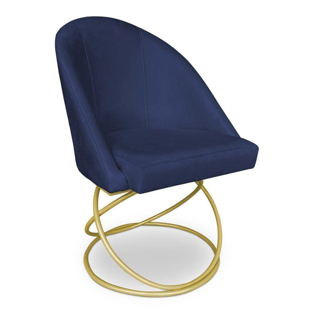 Cadeira Poltrona De Jantar Bela Suede Azul Marinho Base Metálica Luxo Dourado - Pallazio