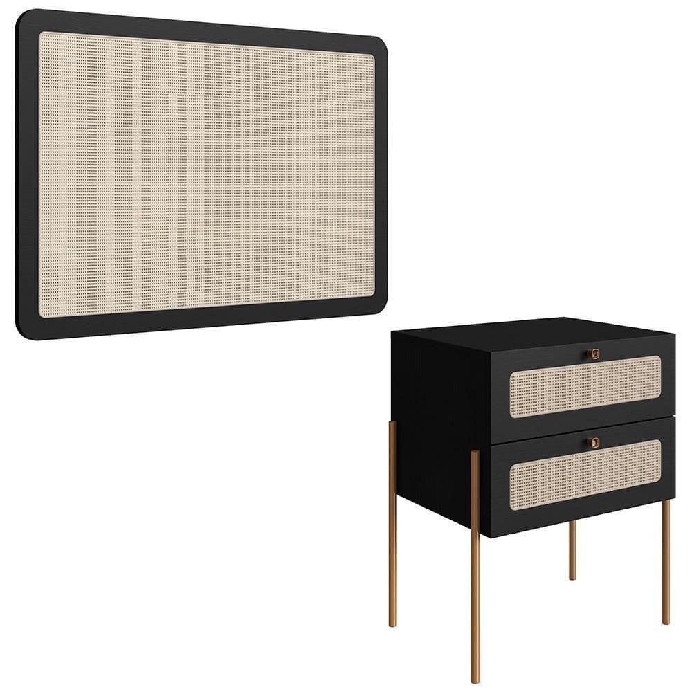 Cabeceira Solteiro E Mesa Pés De Metal Arlo A10 Nero/dourado - Mpozenato