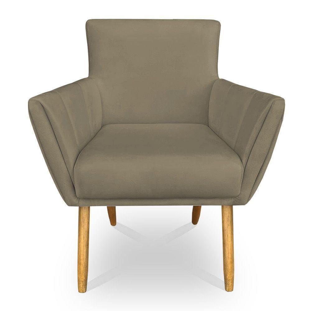 Poltrona Decorativa Leticia Suede Marrom Rato Pés Palito Castanho - Pallazio