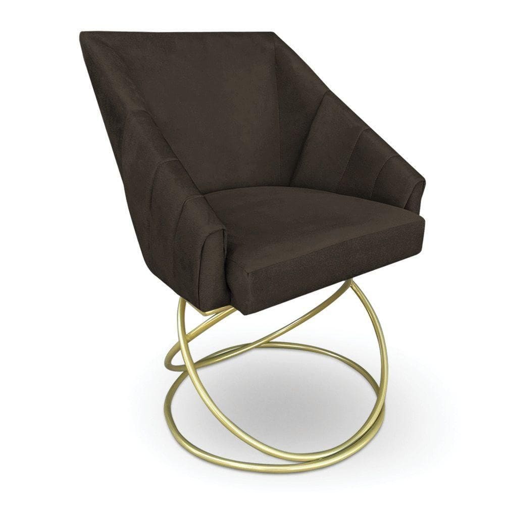 Poltrona Luxo Alana Suede Marrom Base De Ferro Dourado - Pallazio