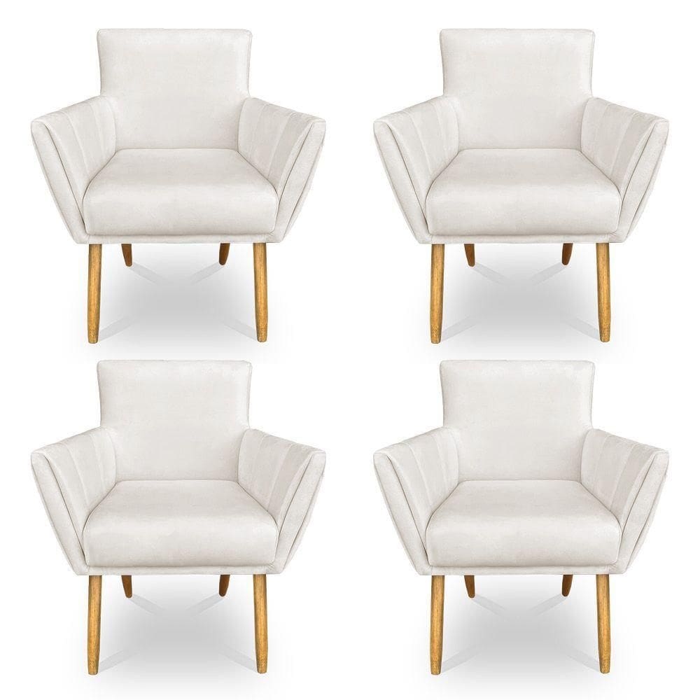 Kit 4 Poltronas Decorativa Leticia Suede Pés Palito Castanho - Pallazio Cor Preto