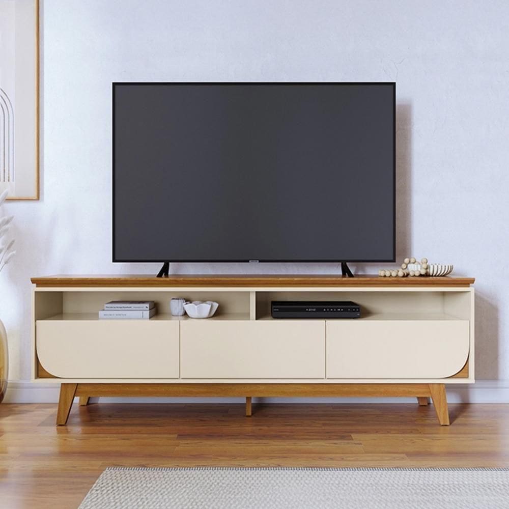 Rack Bancada 3 Gavetas Tvs Até 75 Polegadas Selene - Cinamomo Off White