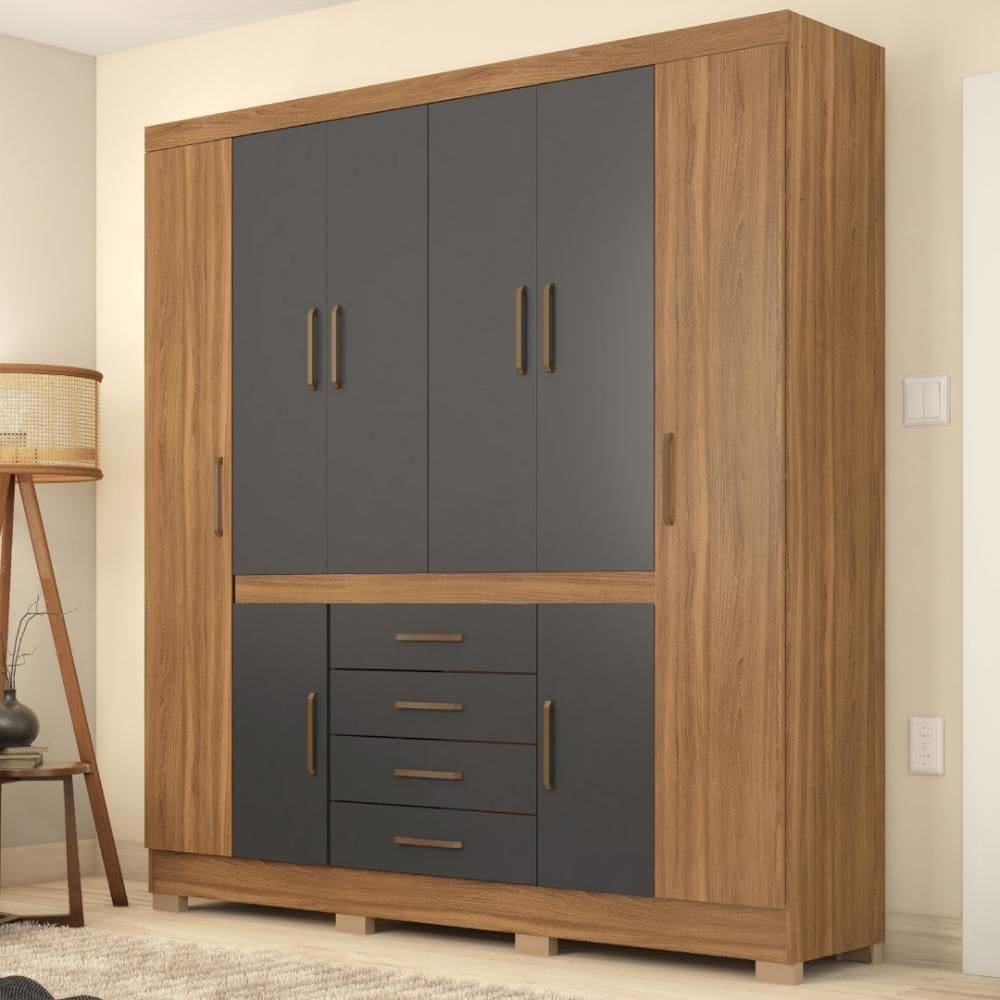 Guarda Roupa Casal 8 Portas E 4 Gavetas New Realce - Amêndola Grafito