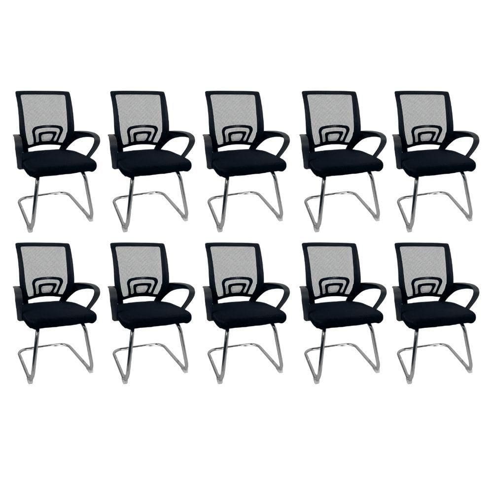Kit 10 Cadeiras De Escritório Begonia Oficial Tela Mesh Fixa Preto