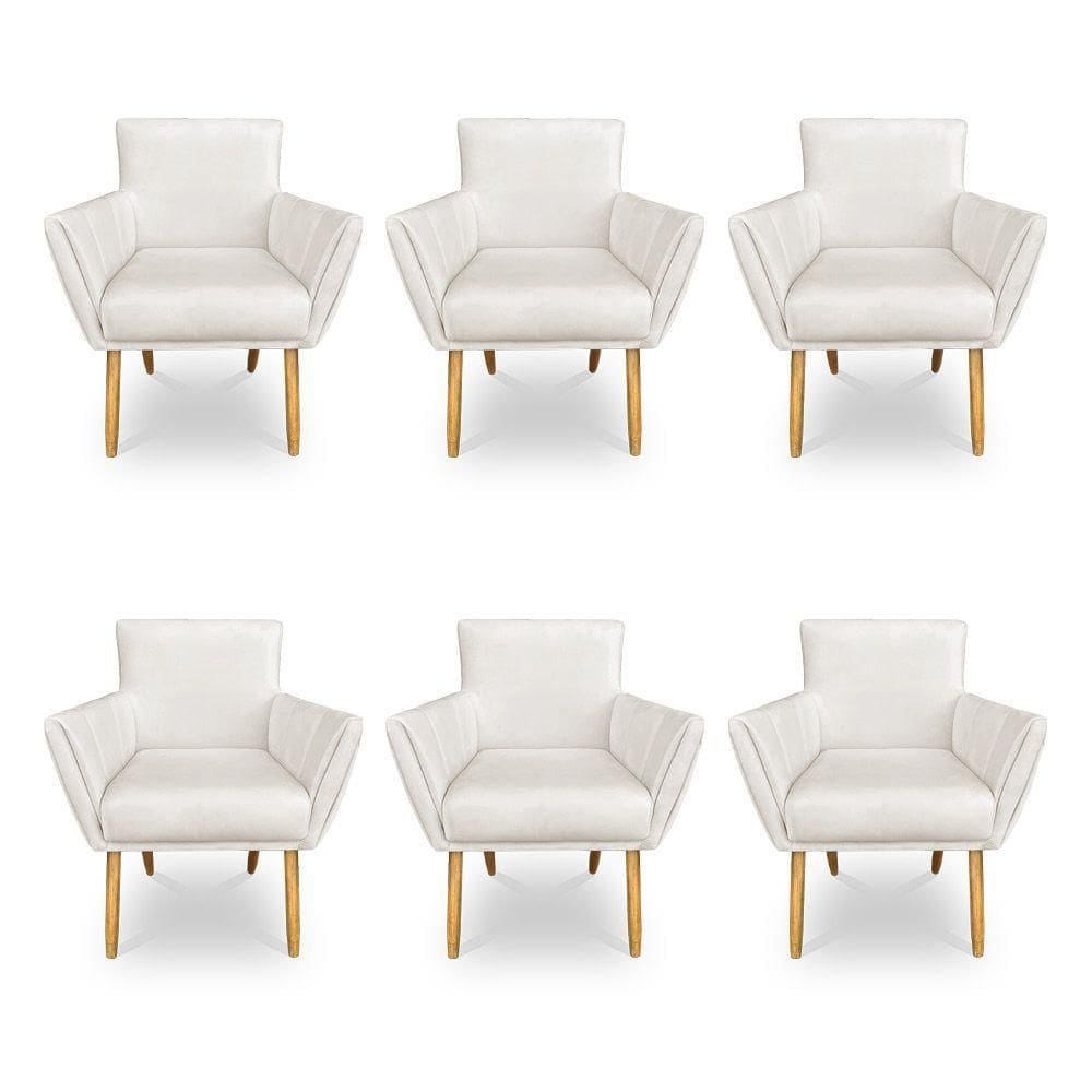 Kit 6 Poltronas Decorativa Leticia Suede Pés Palito Castanho - Pallazio Cor Marrom Rato