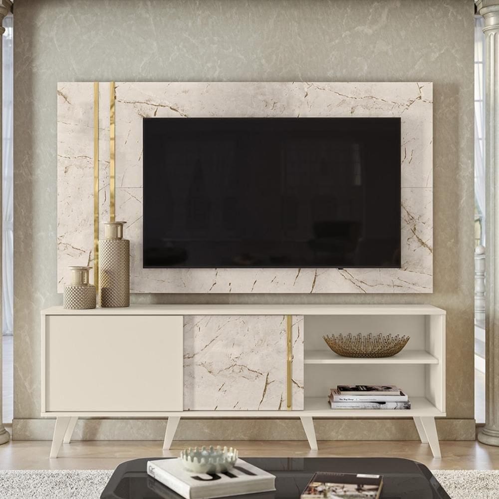 Rack Bancada E Painel Para De 60 Polegadas Cronos - Calacata Off White