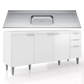 Balcão De Cozinha Com Pia Inox 180cm Pérola Z34 Branco Mpozenato