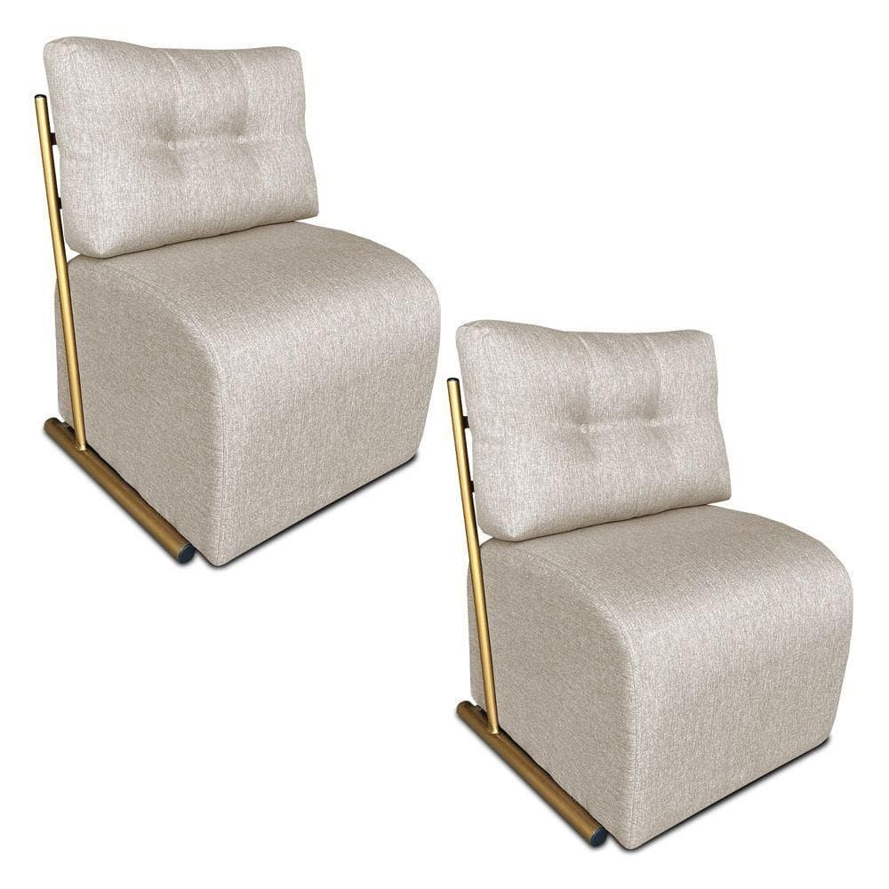 Kit 2 Poltronas Luxo Aurora Linho Bege Base De Ferro Dourado - Pallazio