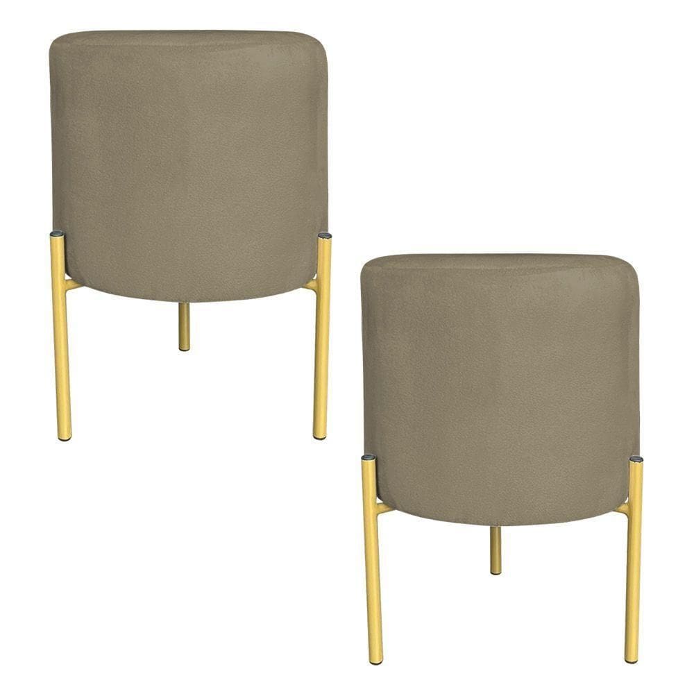 Kit 2 Puffs Decorativo Soren Suede Marrom Rato Pés De Ferro Dourado - Pallazio