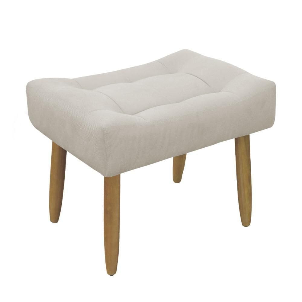 Puff Banqueta Decorativo Pés Madeira Bege