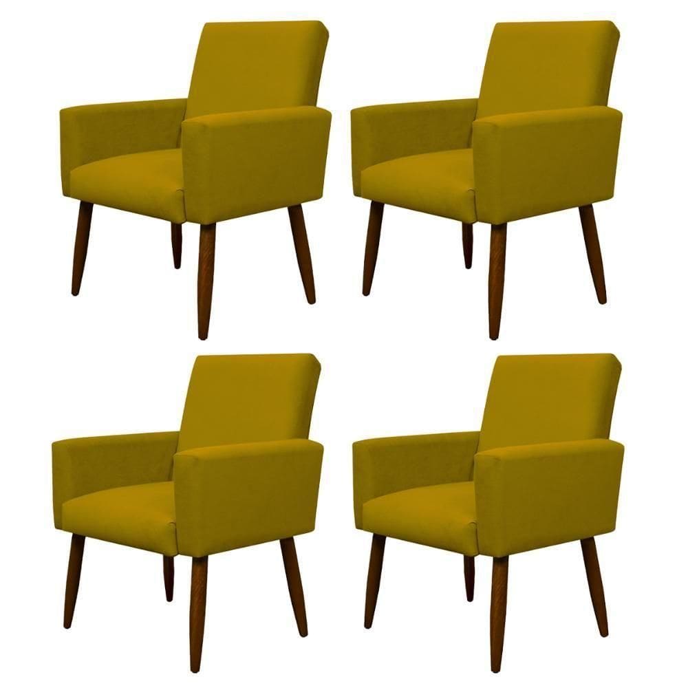 Kit 4 Poltronas Para Sala Pés De Madeira Nina Amarelo