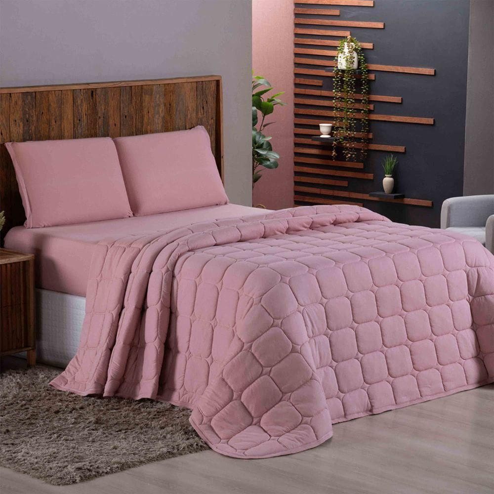 Cobre Leito Colcha Sereno Queen Em Malha - Rosê - 100% Algodão