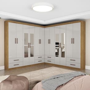 Closet Casal Duplo Lu 12 Portas Com Espelho 8 Gavetas Cinamomo Com Off White