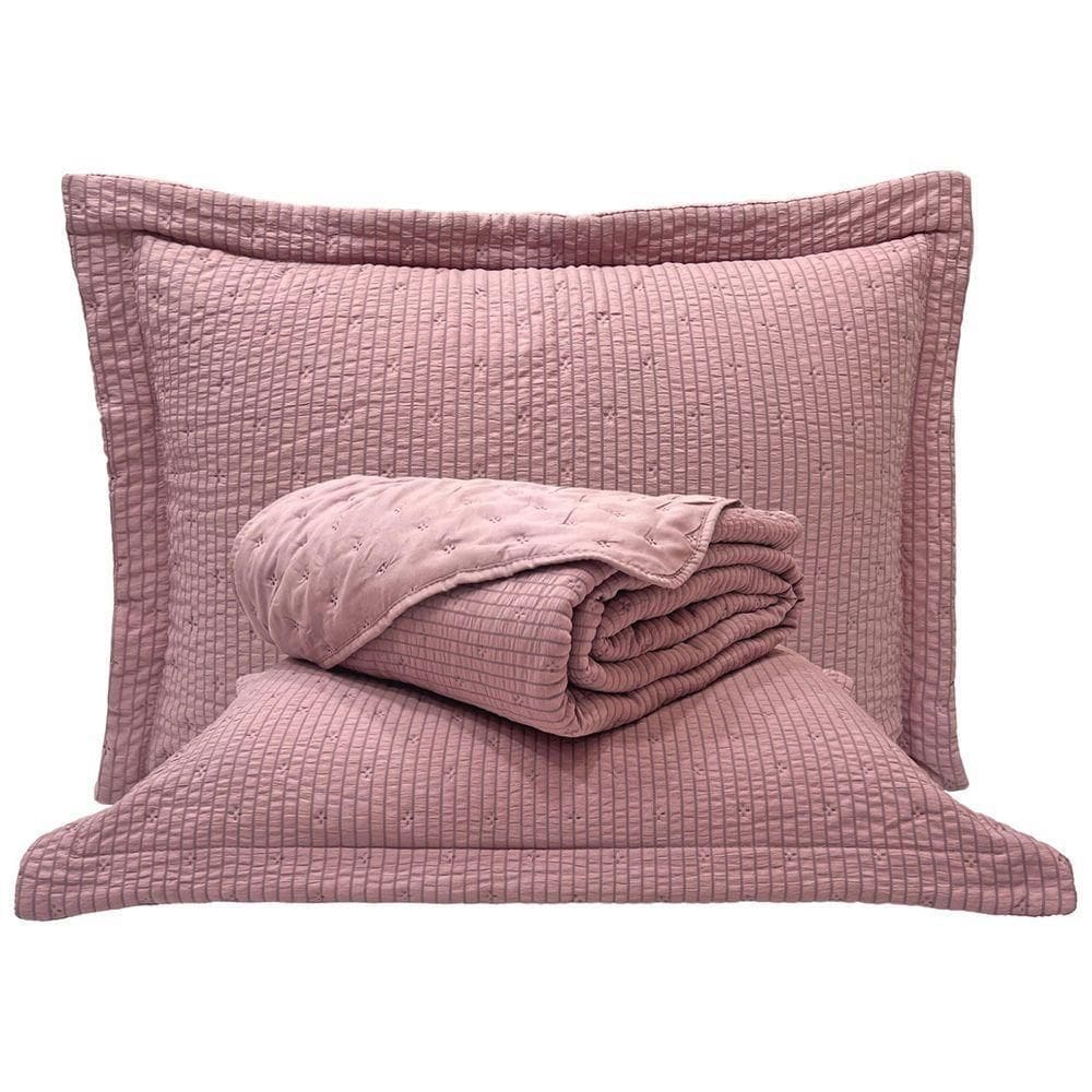 Kit Cobre Leito Colcha Pequim King Dupla Face 3 Peças - Rosê - 100% Poliéster