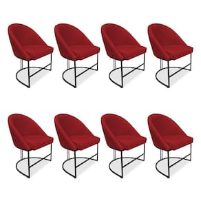 Kit 08 Cadeiras Poltrona De Jantar Bela Suede Vermelho Base Metálica Industrial Preto - Pallazio
