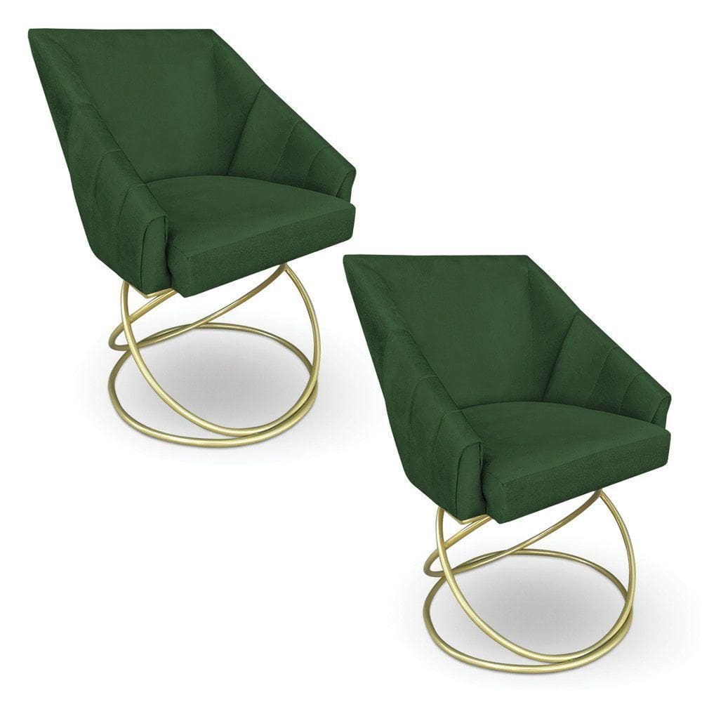 Kit 2 Poltronas Luxo Alana Suede Verde Base De Ferro Dourado - Pallazio