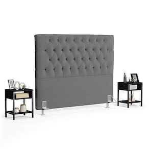 Cabeceira Casal King 195cm Cristal Boucle Cinza E 2 Mesas Laterais Plaza Lc1 Preto - Mpozenato