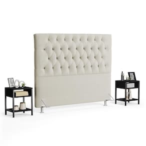 Cabeceira Casal King 195cm Cristal Boucle Bege E 2 Mesas Laterais Plaza Lc1 Preto - Mpozenato