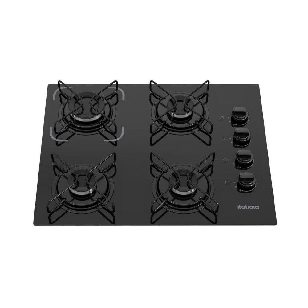 Cooktop 4 Bocas Itatiaia A Gás Em Aço Inox E Mesa Vidro Temperado Essencial Preto - Bivolt