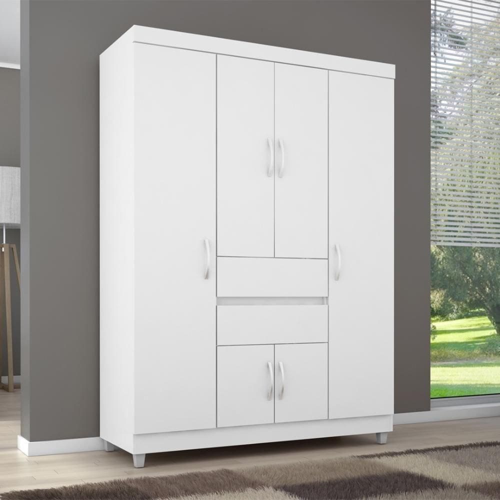 Guarda Roupa Solteiro 6 Portas E 2 Gavetas Ecom Ii - Branco Rosa