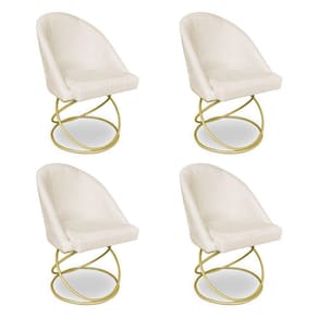 Kit 04 Cadeiras Poltrona De Jantar Bela Veludo Base Metálica Luxo Dourado - Pallazi Cor Bege