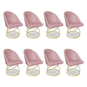 Kit 08 Cadeiras Poltrona De Jantar Bela Veludo Rosê Base Metálica Luxo Dourado - Pallazio