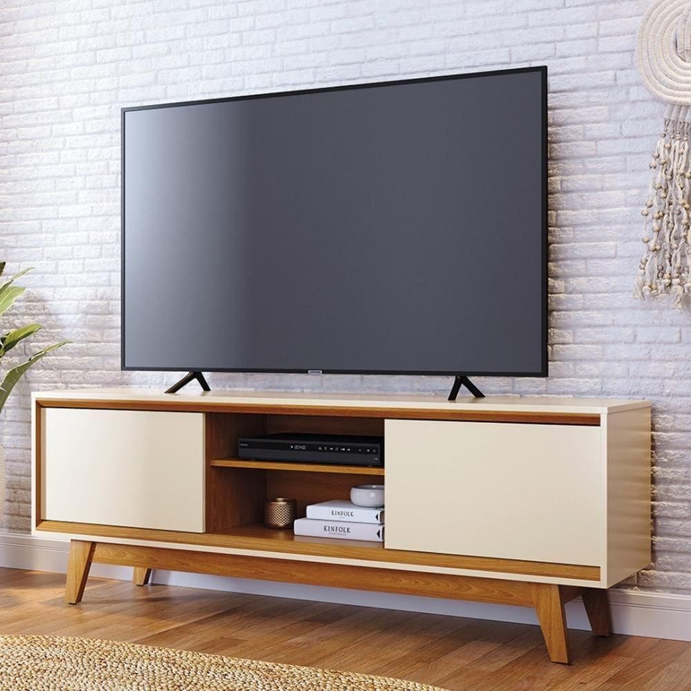 Rack Bancada 2 Portas Tvs Até 65 Polegadas Atlas - Cinamomo Off White
