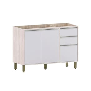 Balcão De Pia Sem Tampo Para Cozinha 120cm 2 Portas E 3 Gave Pátina-cinza Cristal
