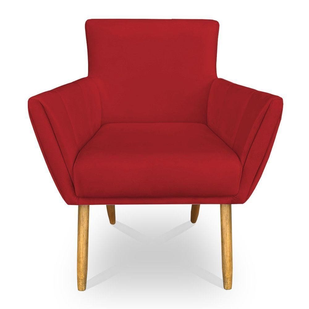 Poltrona Decorativa Leticia Suede Vermelho Pés Palito Castanho - Pallazio