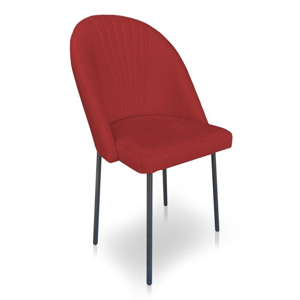 Cadeira Poltrona De Jantar Ariel Suede Vermelho Pés De Ferro Preto - Pallazio