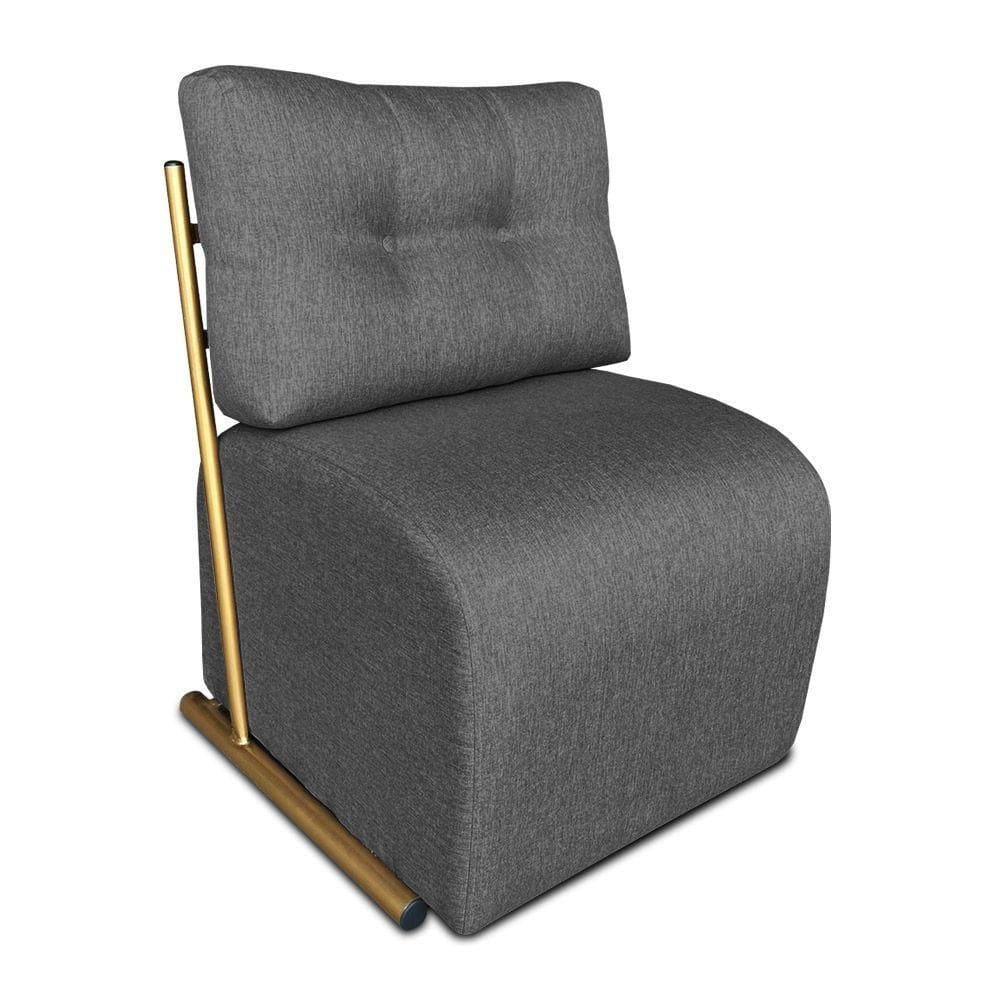 Poltrona Luxo Aurora Linho Grafite Base De Ferro Dourado - Pallazio