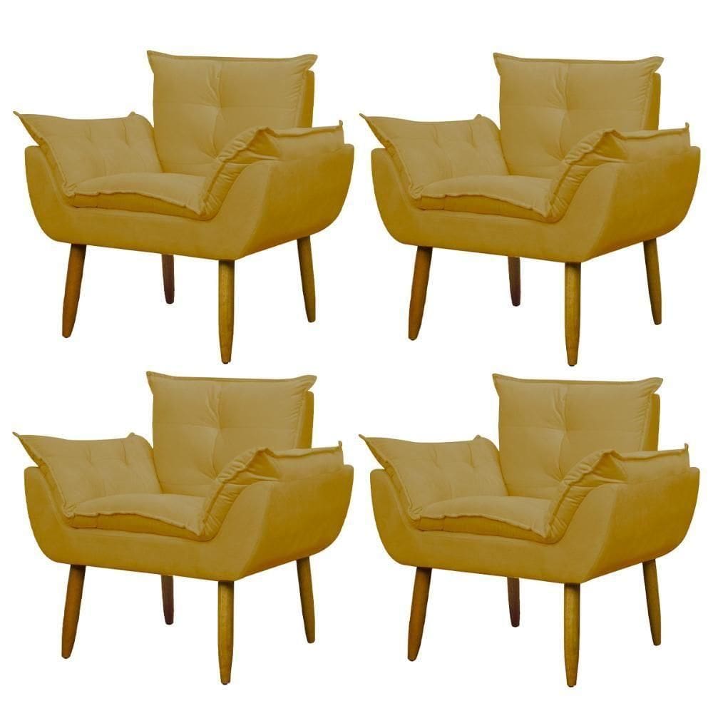 Kit 4 Poltronas Para Descanço Sala Opala Amarelo
