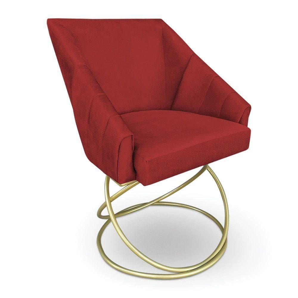 Poltrona Luxo Alana Suede Vermelho Base De Ferro Dourado - Pallazio