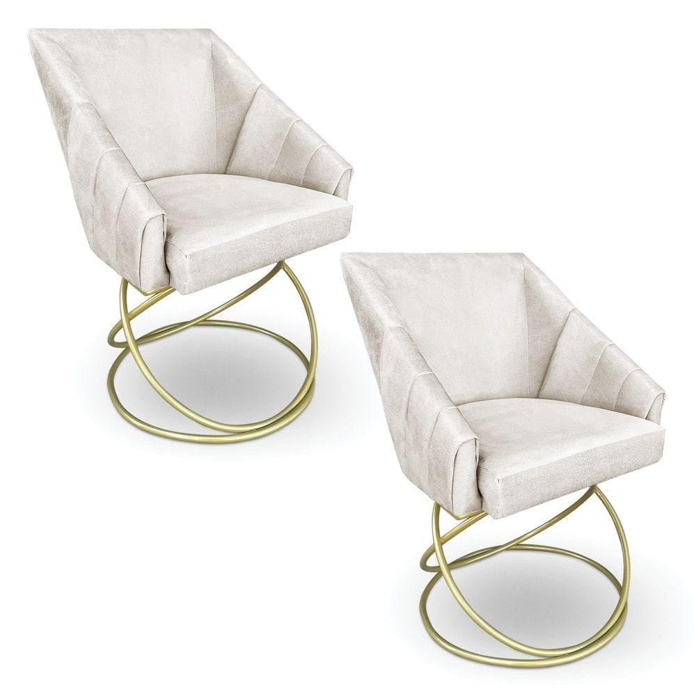 Kit 2 Poltronas Luxo Alana Suede Base De Ferro Dourado - Pallazio Cor Vermelho