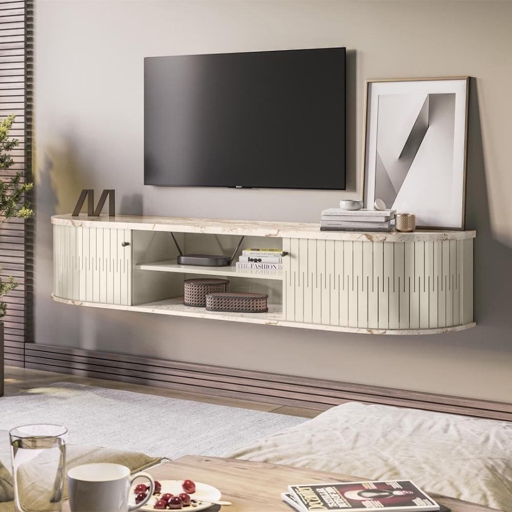 Rack Bancada Suspensa 2 Portas Para De 75" Algarve - Calacata Off White