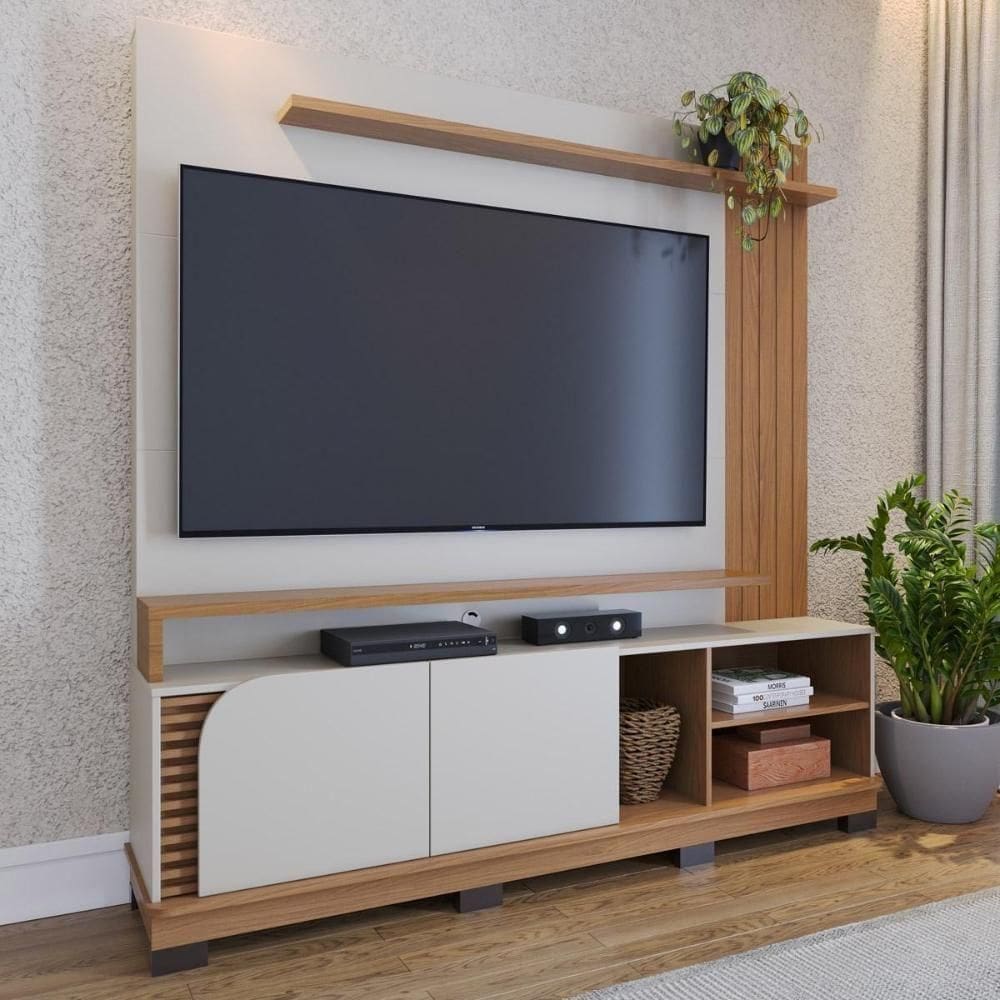 Home Theater 2 Portas Para `s Até 75” Jurerê - Freijó Off White Matte