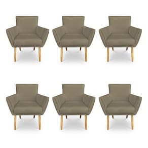 Kit 6 Poltronas Decorativa Leticia Suede Marrom Rato Pés Palito Castanho - Pallazio