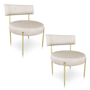 Kit 2 Poltronas Luxo Elora Linho Pés De Ferro Dourado - Pallazio Cor Bege