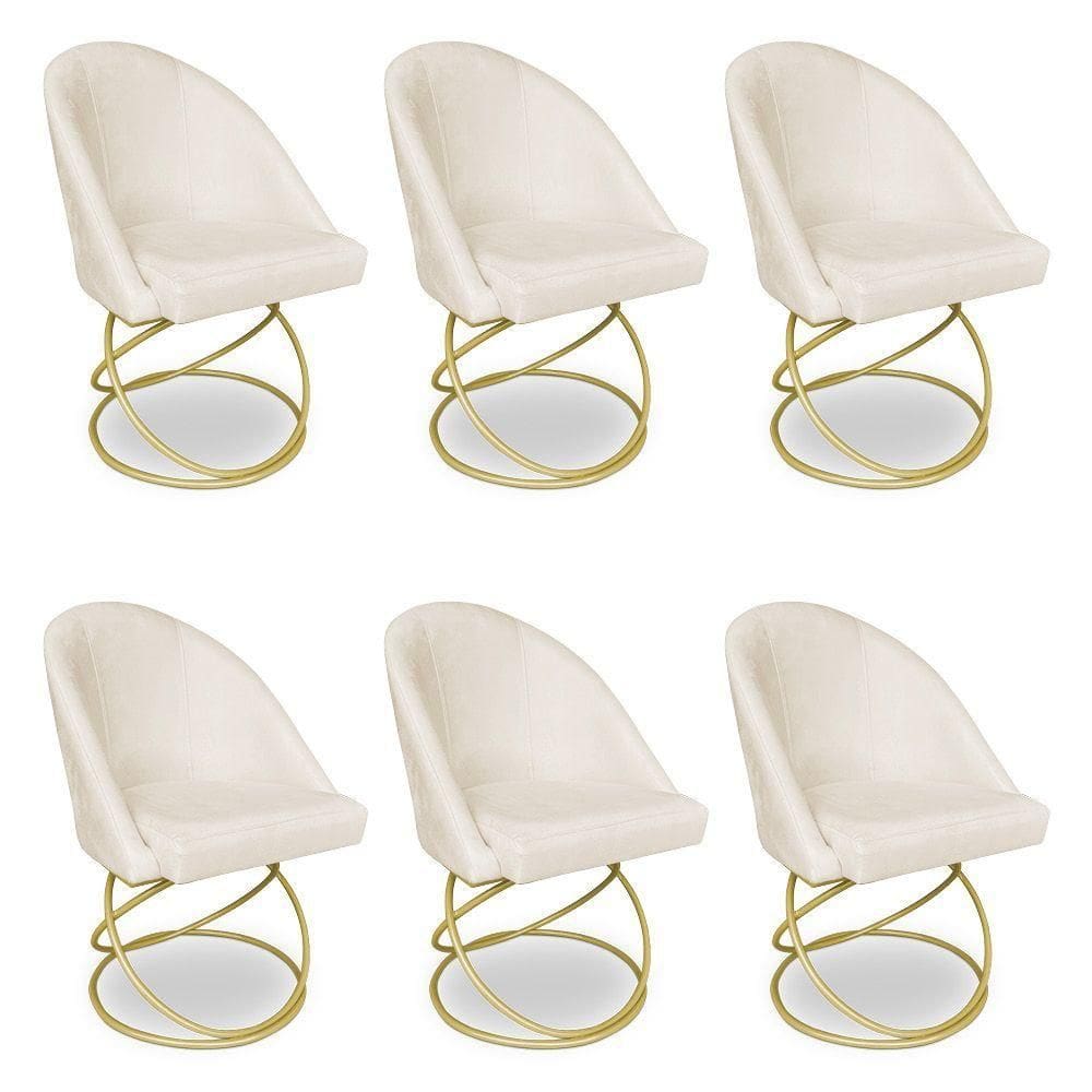 Kit 06 Cadeiras Poltrona De Jantar Bela Veludo Base Metálica Luxo Dourado - Pallazio Cor Grafite