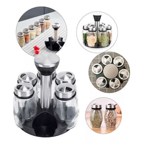 Porta Condimentos Com Base Giratória 6 Potes De Vidro 100 Ml