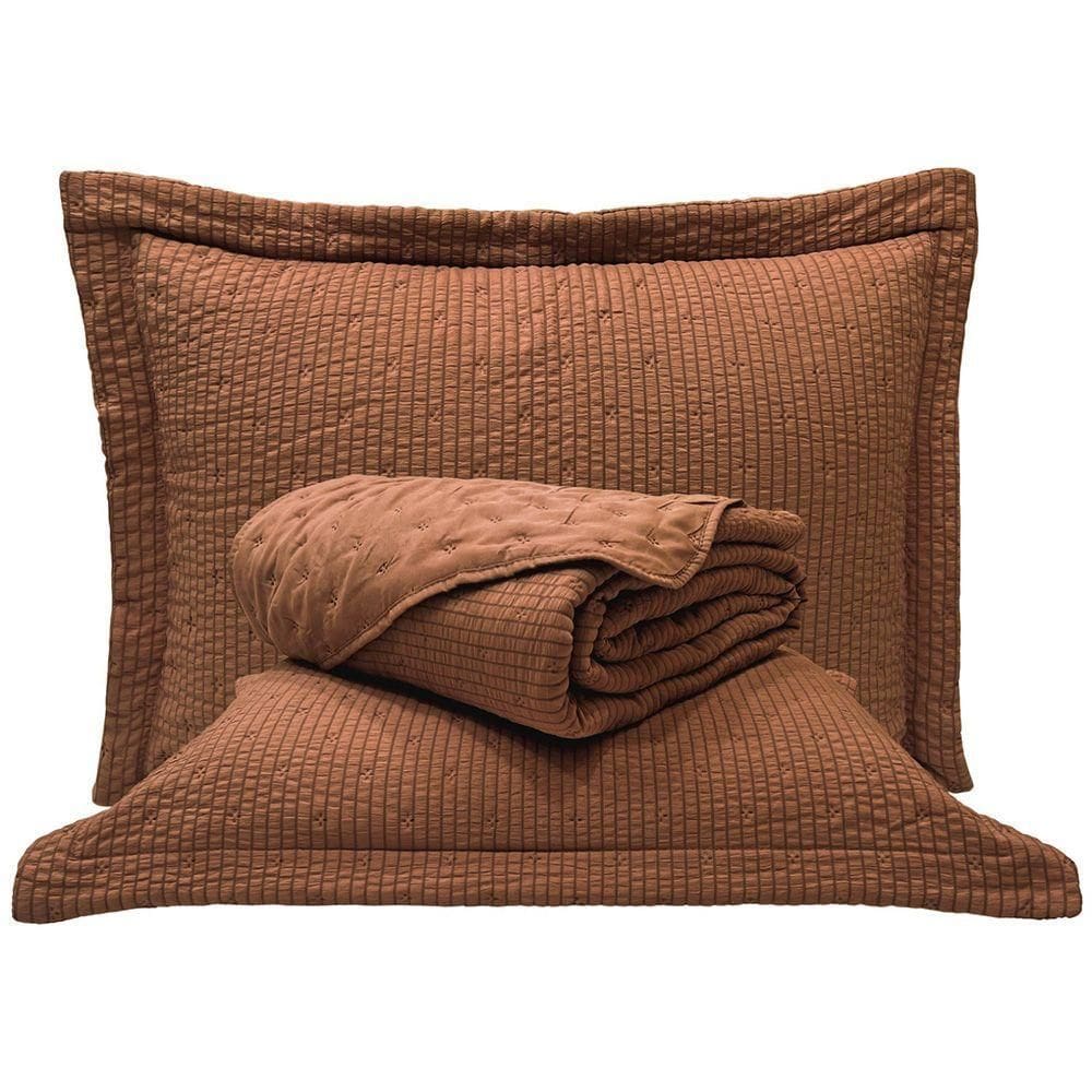 Kit Cobre Leito Colcha Pequim King Dupla Face 3 Peças - Terracota - 100% Poliéster