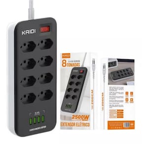 Extensor Elétrica Filtro Linha 8 Tomadas Com 4usb 2m