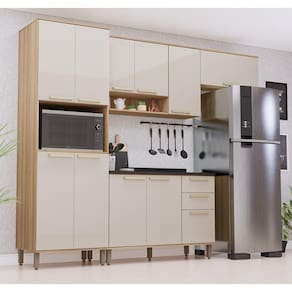 Cozinha Modulada Compacta 4 Peças Com Tampo Isis Luciane Móv Avelã-mocca Laca