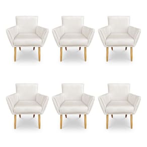 Kit 6 Poltronas Decorativa Leticia Suede Bege Pés Palito Castanho - Pallazio