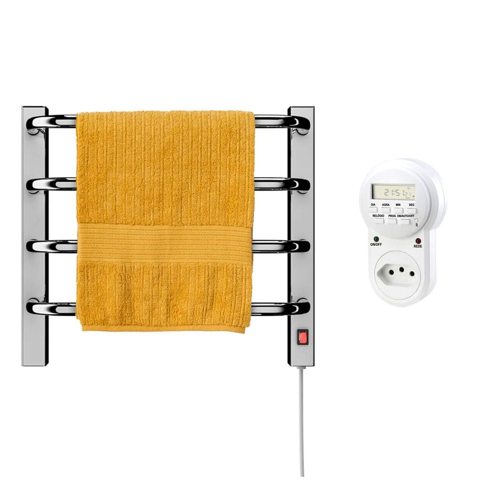 Toalheiro Termico Mini Cromado 110V Esquerdo + Timer Digital Kzi