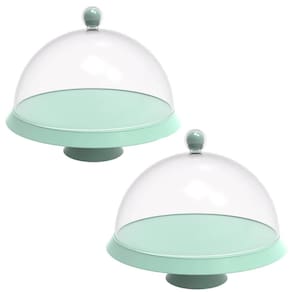 Kit 2 Porta Bolo com Cúpula e Pé 30cm Verde Menta Bubble Crippa Boleira Tortas Doces