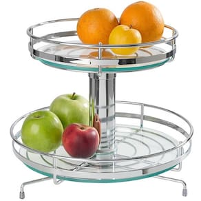 Fruteira Giratória Redonda de Mesa Dupla Cromado 30cm com Vi